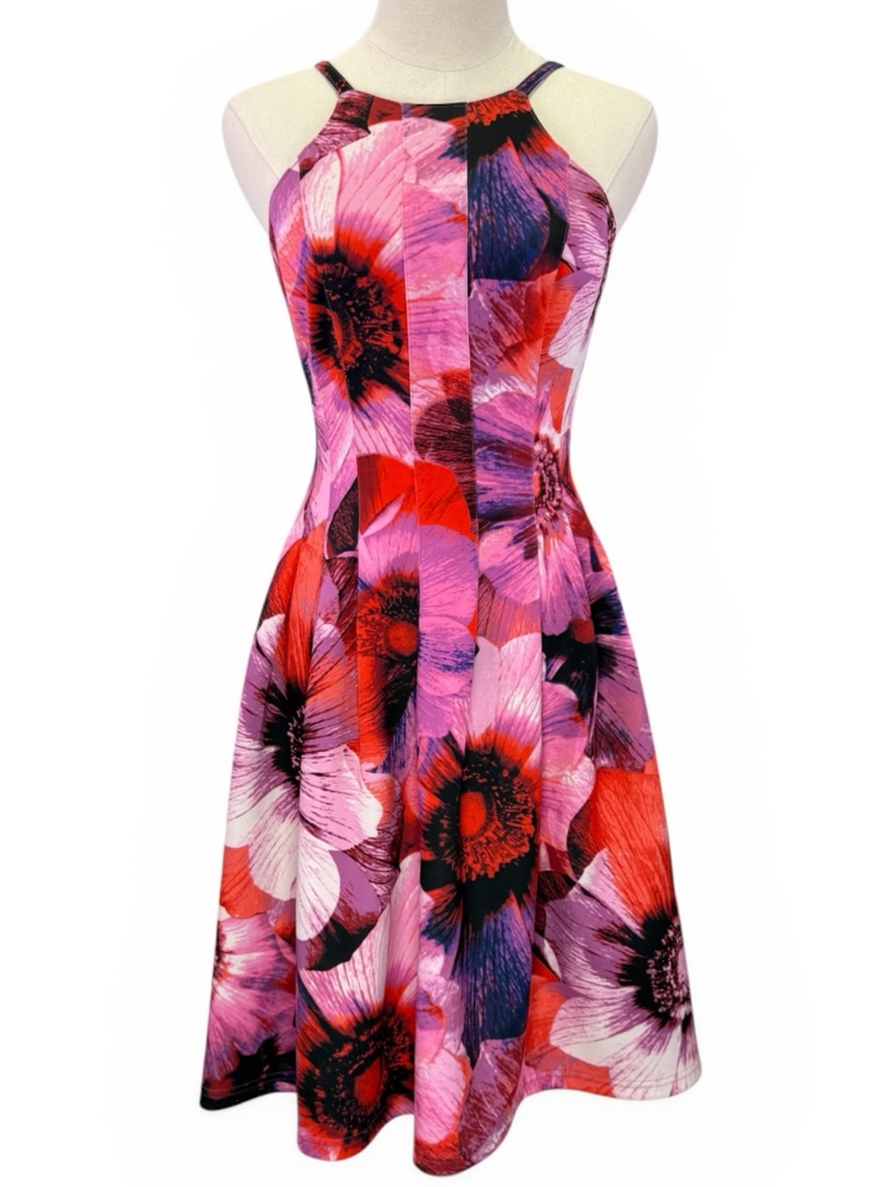 Adriana Papell Floral Print A-Line Sleeveless Flare Fit Dress‎ Size 2